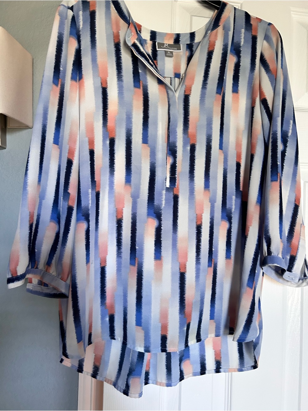 JM Collection Vertical Stripe Watercolor Tunic - Blue & Peach